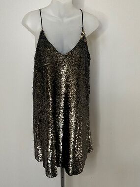 Black & Gold Sequins Mini Dress